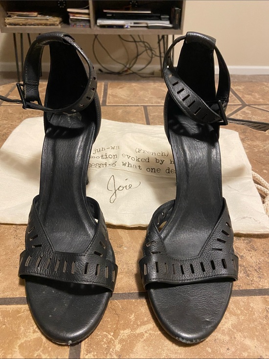 Joie Shoes - Joie Black Laser-Cut Ankle-Strap Heels